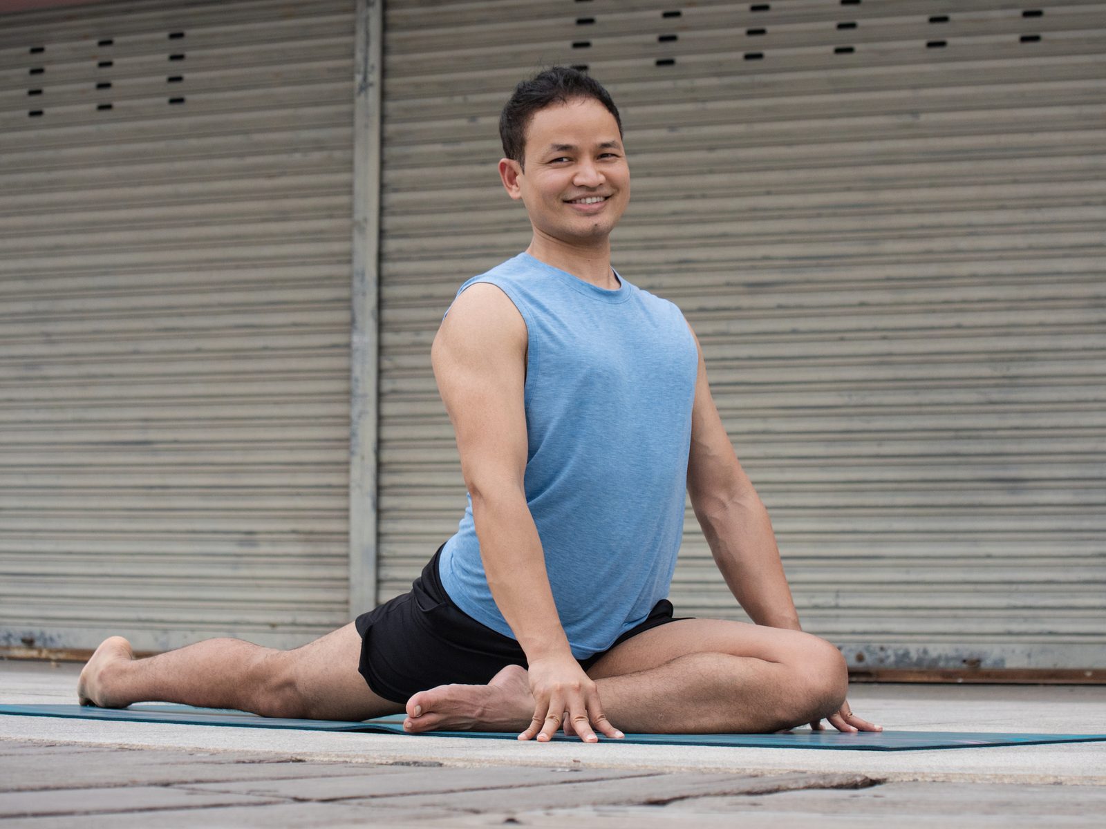Viru practicing yoga outdoors